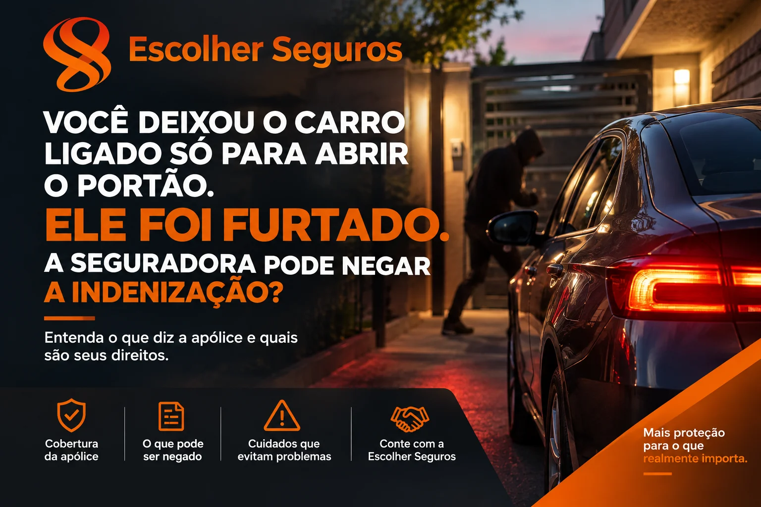 VOCÊ DEIXOU O CARRO LIGADO SÓ PARA ABRIR O PORTÃO. ELE FOI FURTADO. A SEGURADORA PODE NEGAR A INDENIZAÇÃO?